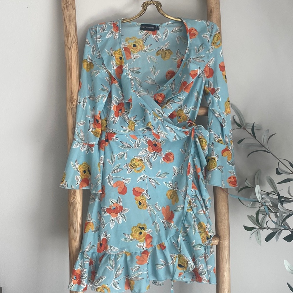 Blue Floral Wrap Dress by Pretty Little Thing